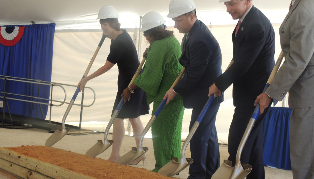 Community leaders picked up  shovels and hard hats to dedicate the groundbreaking of the National Cemetery.Photo by LaDarius Calhoun