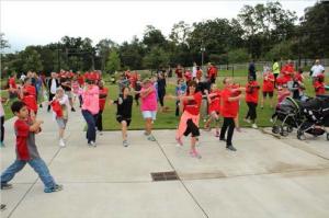 Participants stretched near the Amphitheater. 