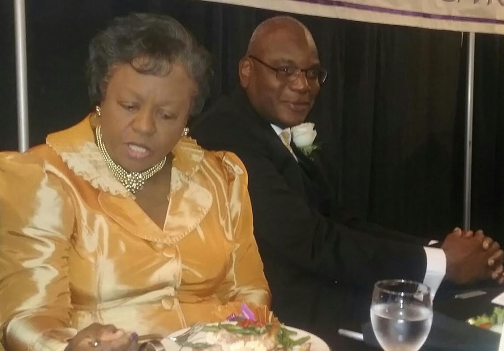 Rev. R.B. Holmes (right) and his wife, Gloria, were celebrated by hundreds of supporters at the Civic Center. Photo by St. Clair Murraine 