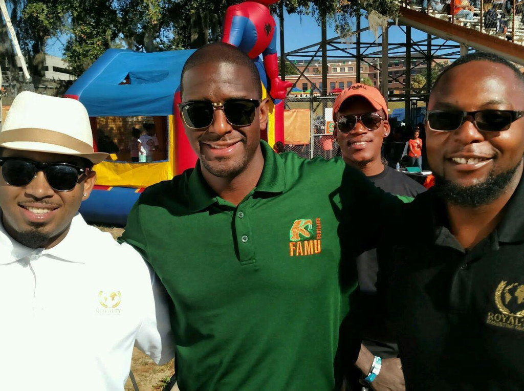 Alfred Williams, left, Mayor Andrew Gillum and John McMillon connect to discuss Royalty Marketing Group's future endeavors. Special to the Outlook 