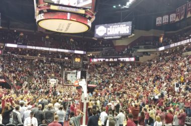 Noles climb to top of ACC, climb ladders to cut down nets